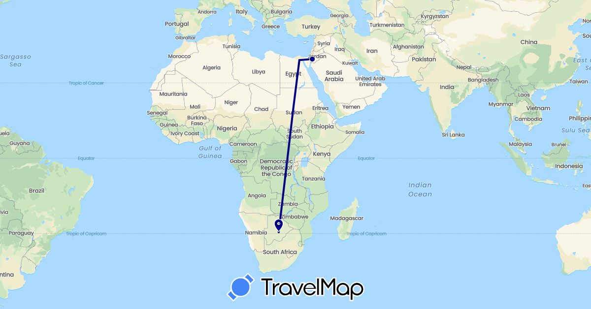 TravelMap itinerary: driving in Botswana, Egypt, Jordan (Africa, Asia)